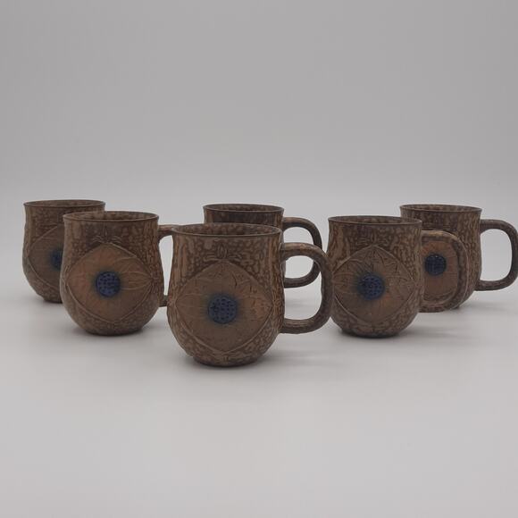Set of 6 Vintage Coffee Cups Mugs Flower with Blue Center Made In Japan - Picture 3 of 11